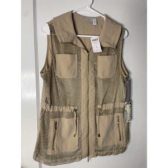 Zenergy by Chico's Size 1 Sleeveless Vest with Pockets & Adjustable Waist Taupe - Picture 1 of 4